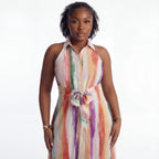 Multi-Color Turn Down Collar Long Dress