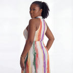 Multi-Color Turn Down Collar Long Dress