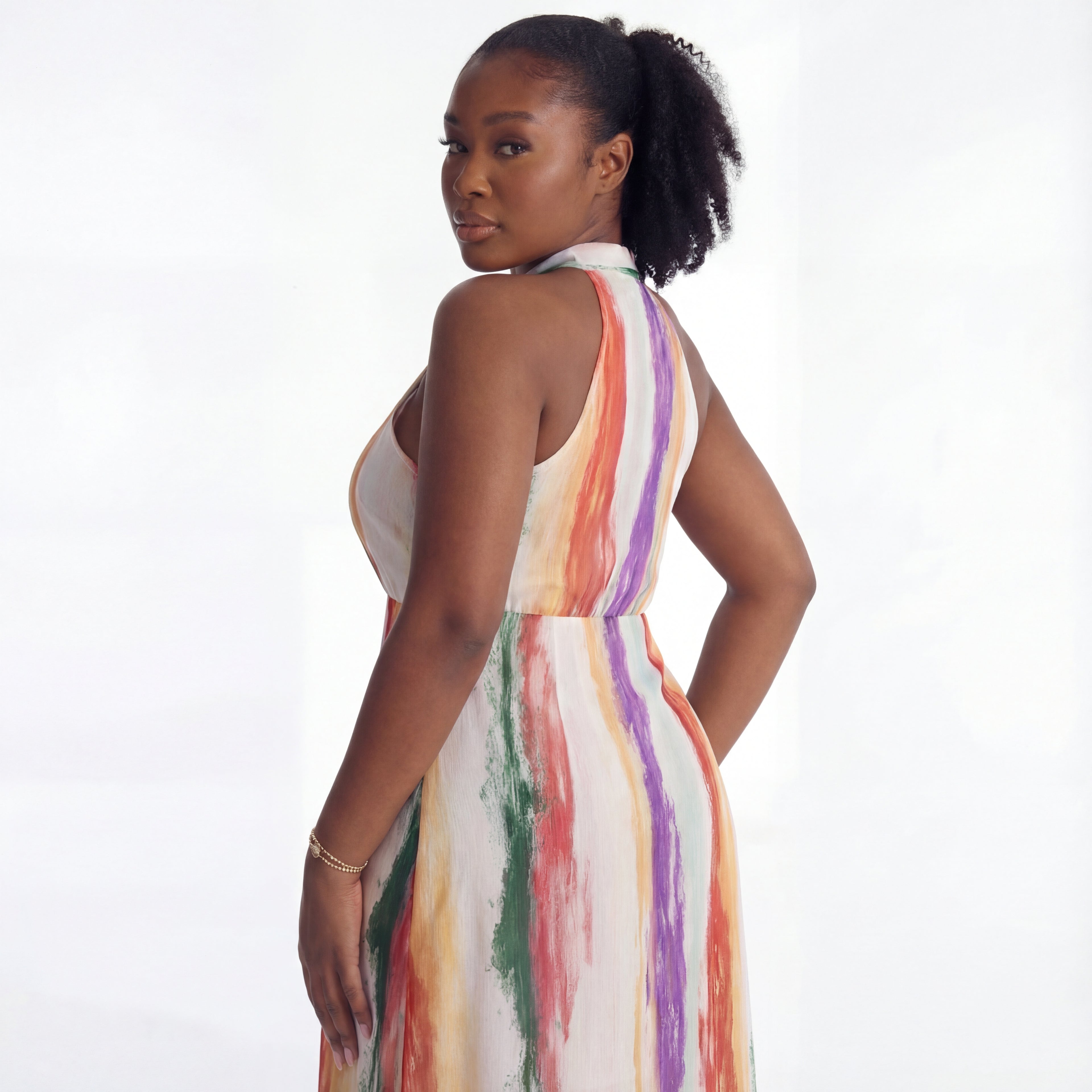 Multi-Color Turn Down Collar Long Dress
