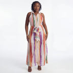 Multi-Color Turn Down Collar Long Dress