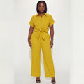 Yellow Twisted Knot Button-Down & High-Waist Straight Leg Set