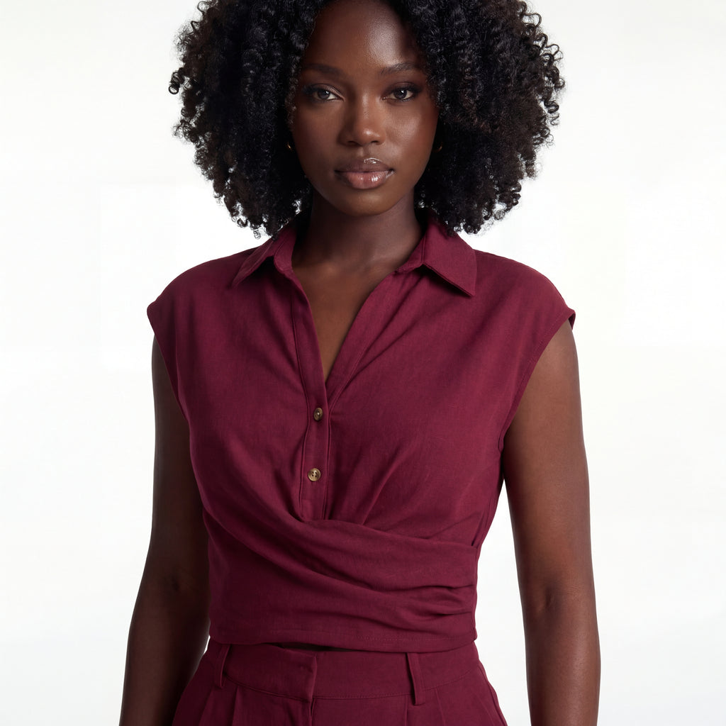 Linen Blend Double-Breasted Vest & Pleated Shorts Set