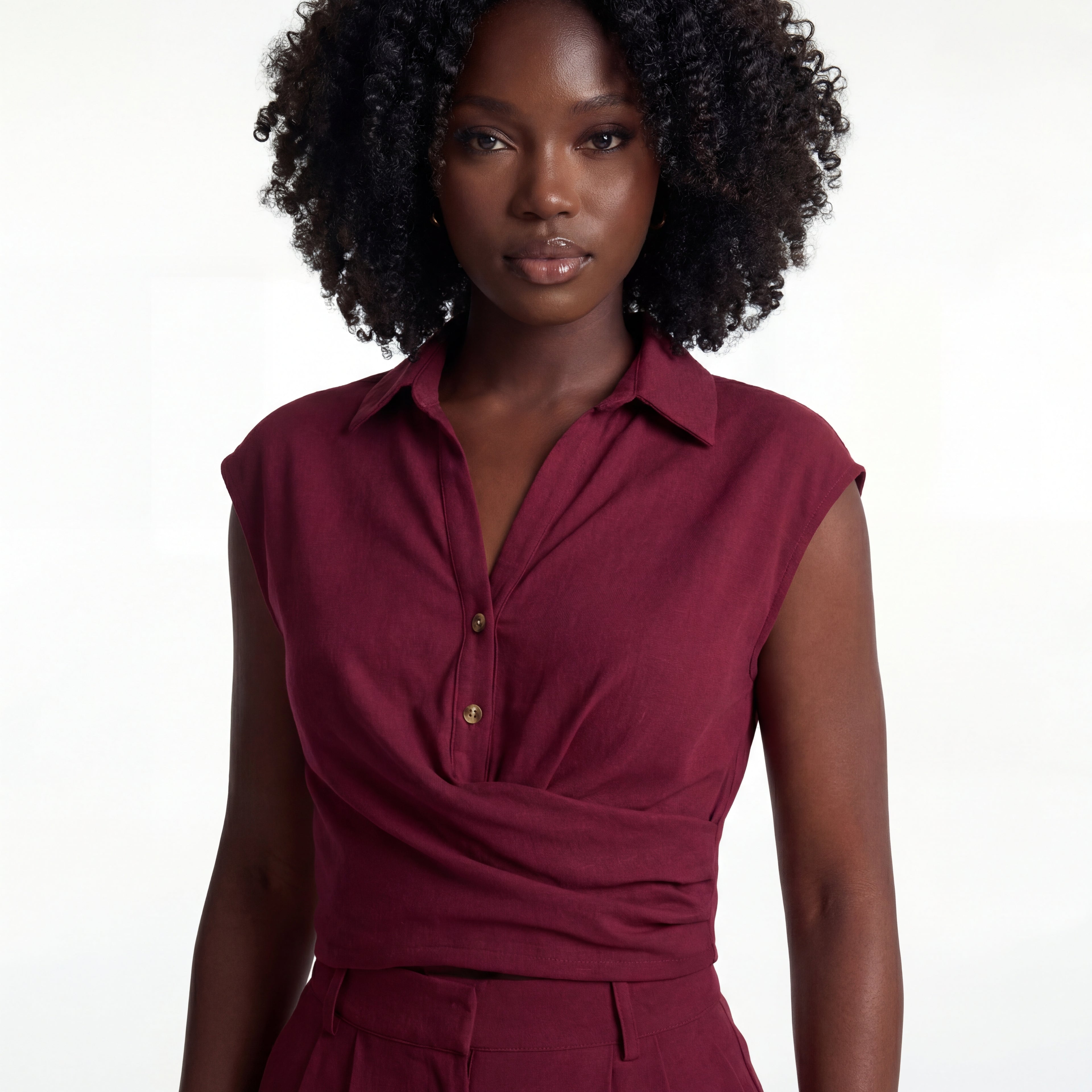 Linen Blend Double-Breasted Vest & Pleated Shorts Set