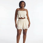 Ivory Embroidered Cami Top & Elastic Waist Short Set