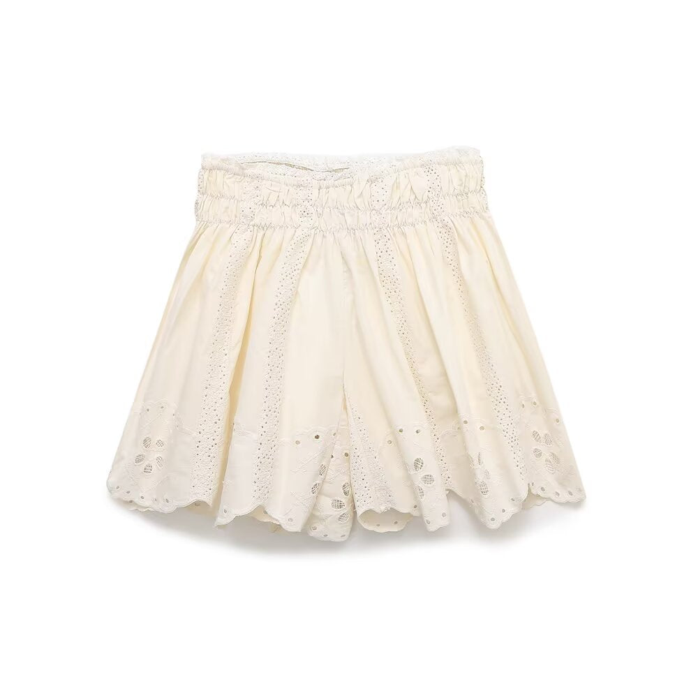 Ivory Embroidered Cami Top & Elastic Waist Short Set