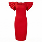 Slim Fit Belted Ruffle-Sleeve Office Dress