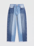 Medium Wash Two-Tone Barrel Leg Jeans