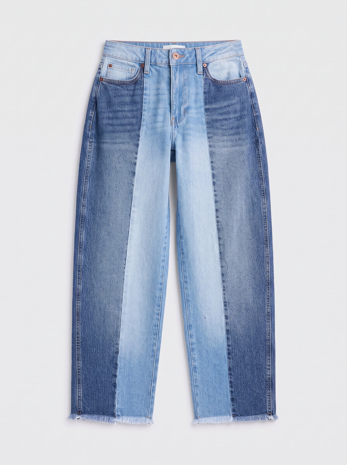 Medium Wash Two-Tone Barrel Leg Jeans