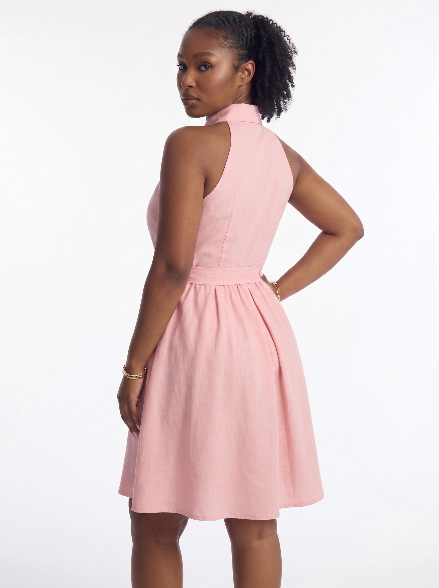 SHEIN Elenzya Soft Serve Shirt Collar Dual Tone A-Line Dress