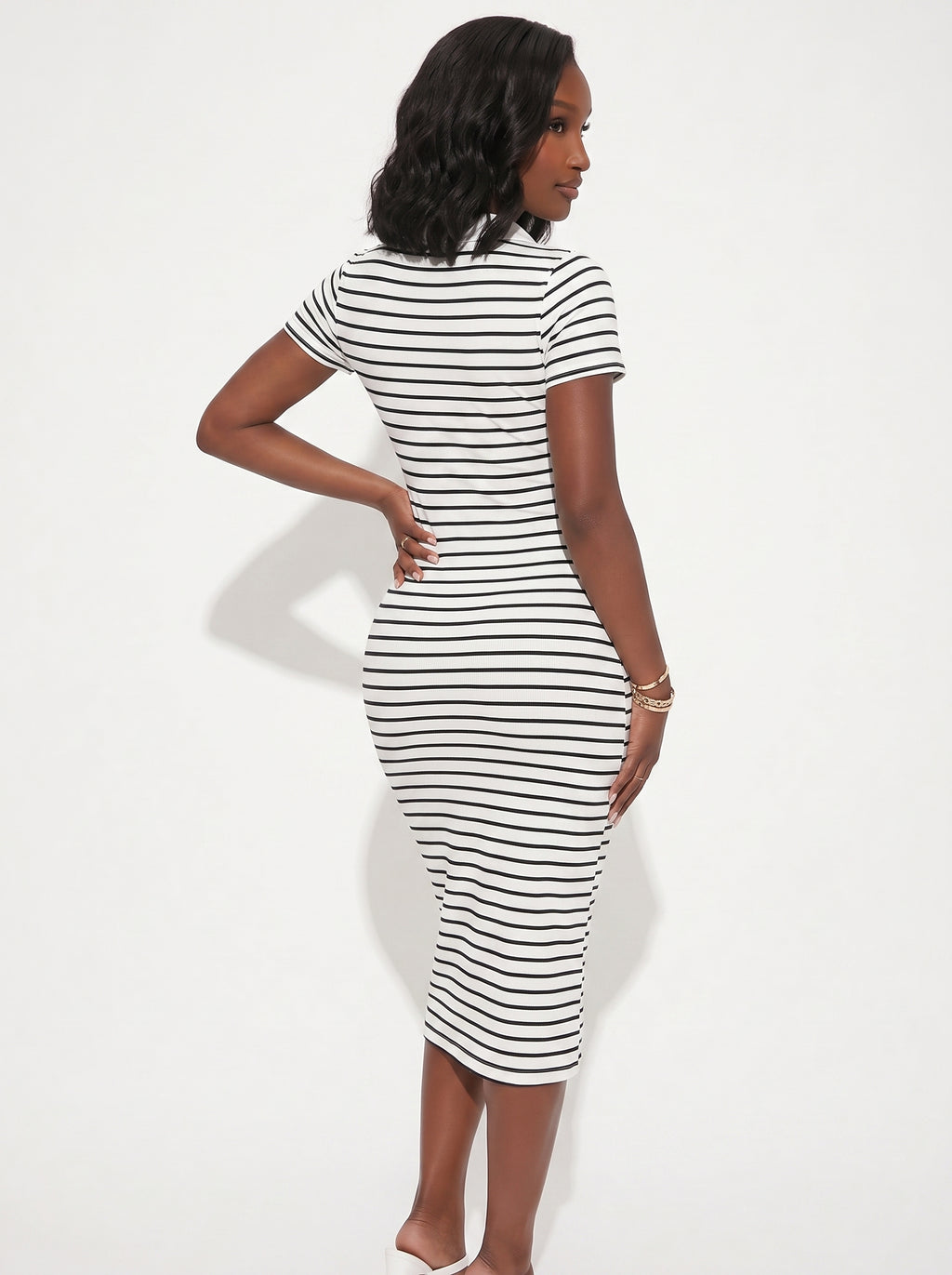 SHIEN SXY Check Mate Knit Polo Collar Bodycon Midi Dress