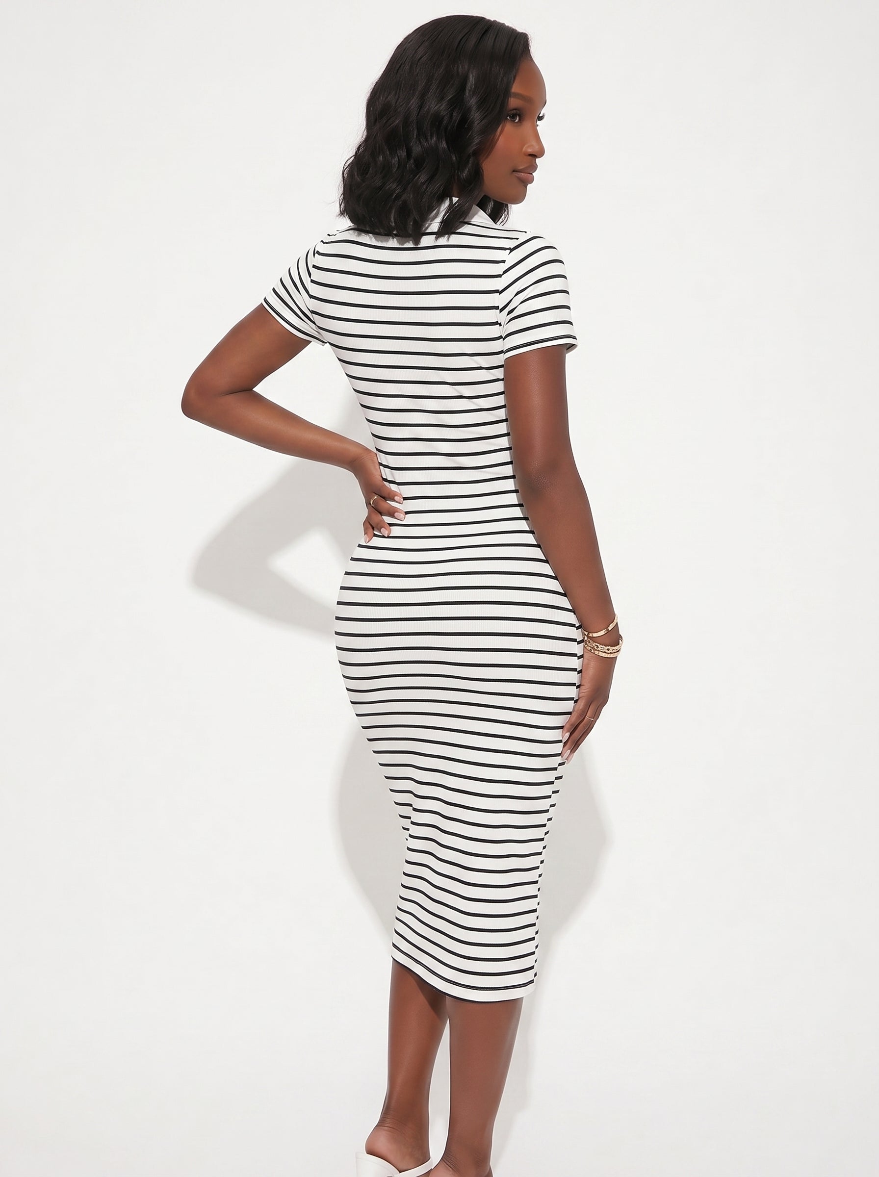 SHIEN SXY Check Mate Knit Polo Collar Bodycon Midi Dress