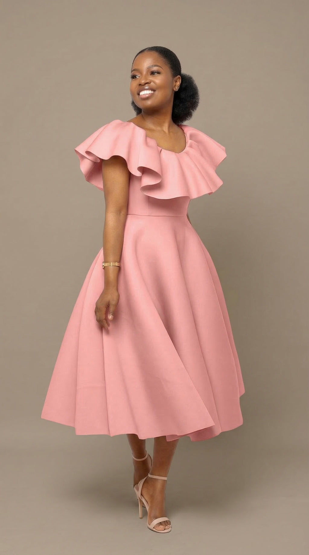 Elegant Ruffled Mermaid Midi Dress