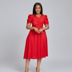 The Elegant V-Neck Puff Sleeve Dress