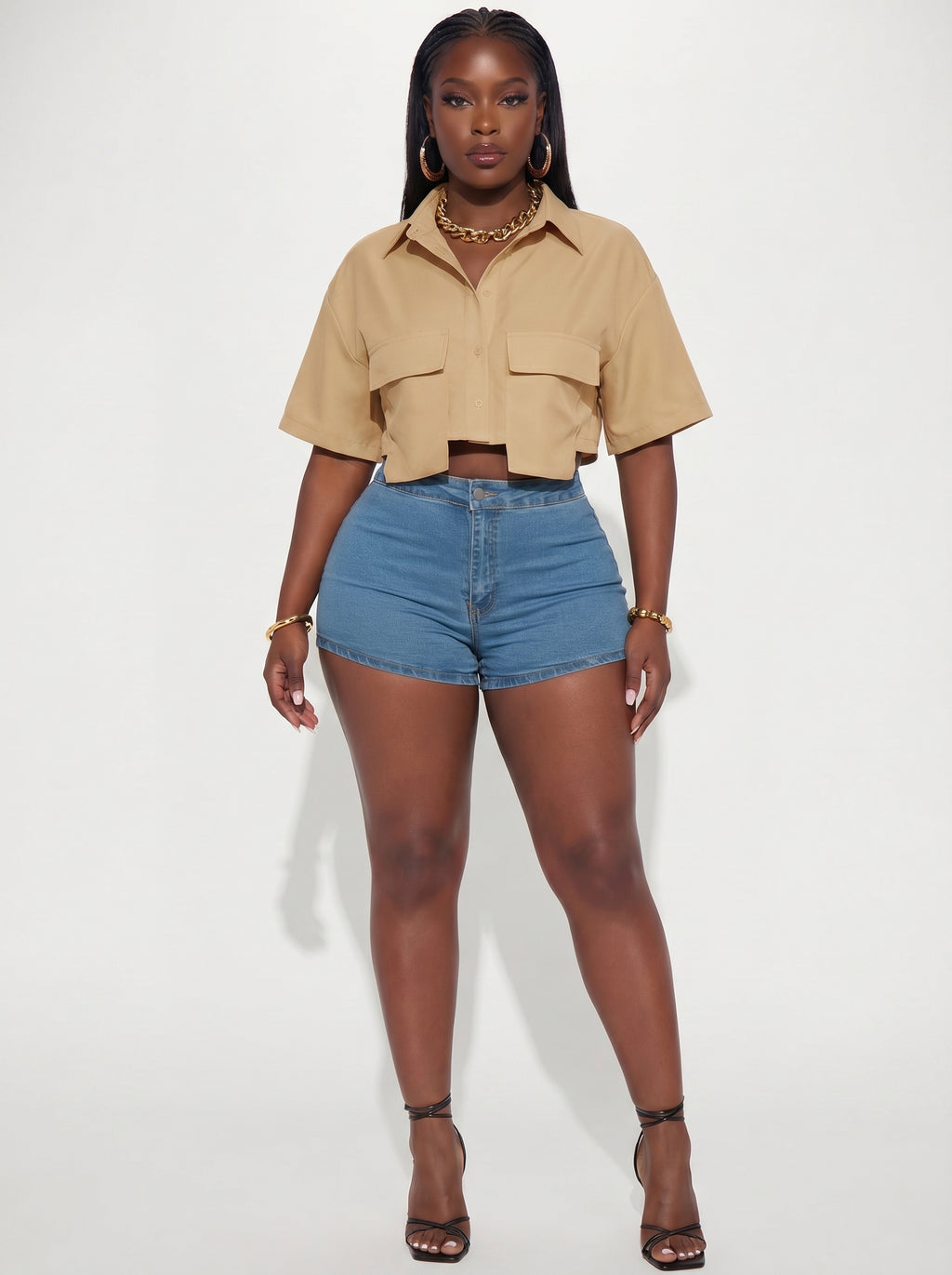 Slaydiva Casual Street Style White Polo Collar Pocket Crop Top