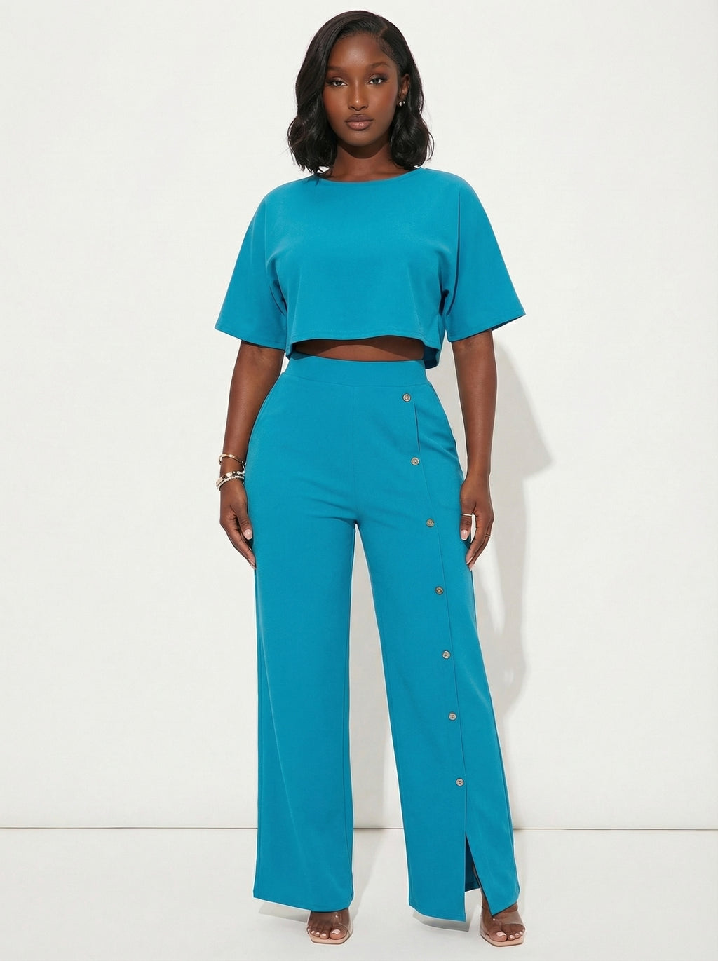 Chill Mode Crop Top & Wide Leg Pants Set - Blue