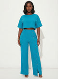 Chill Mode Crop Top & Wide Leg Pants Set - Blue
