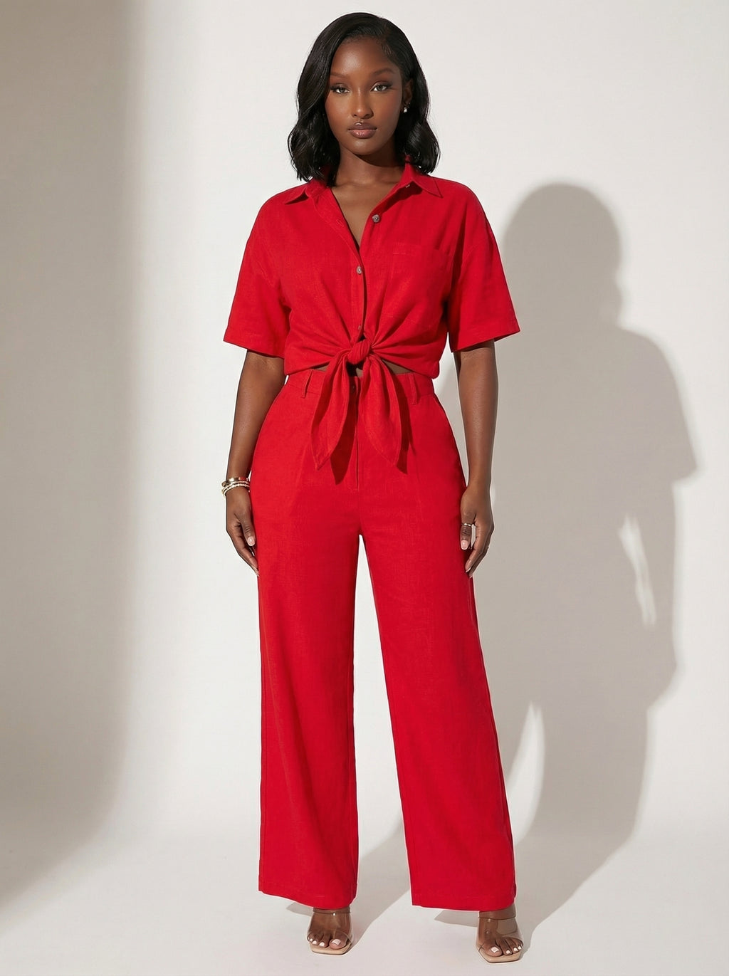 Off Duty Solid Short Sleeve & Pants Two-Piece Set