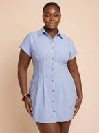Left Bank Striped Short Sleeve A-Line Shirt Dress