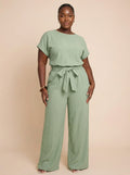 SHEIN Clasi No Fuss Linen Tie Waist Pleated Jumpsuit