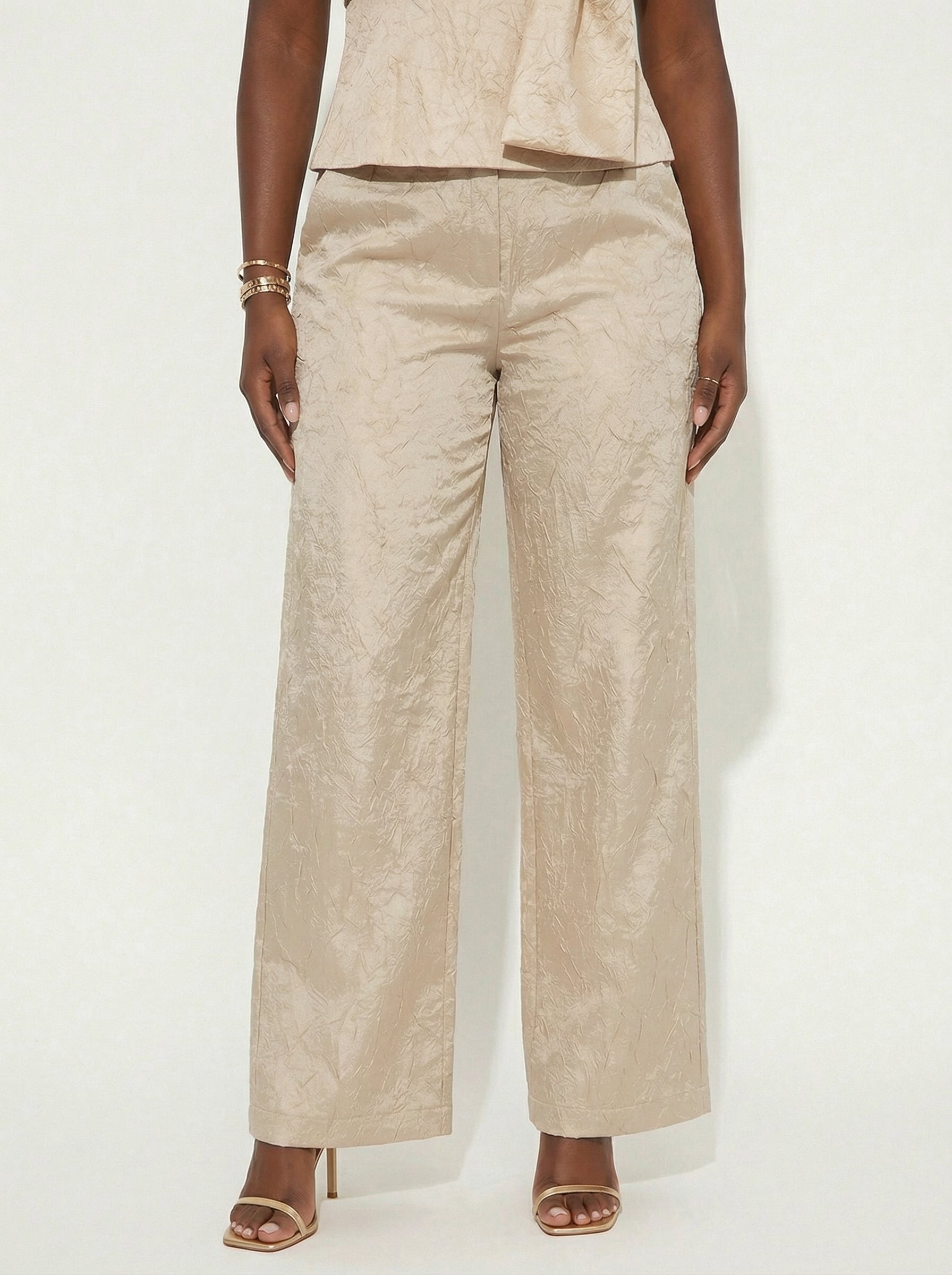 Liquid Gold Satin Pleated Two-Piece Set