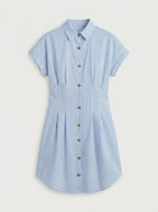 Left Bank Striped Short Sleeve A-Line Shirt Dress