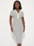 SHIEN SXY Check Mate Knit Polo Collar Bodycon Midi Dress