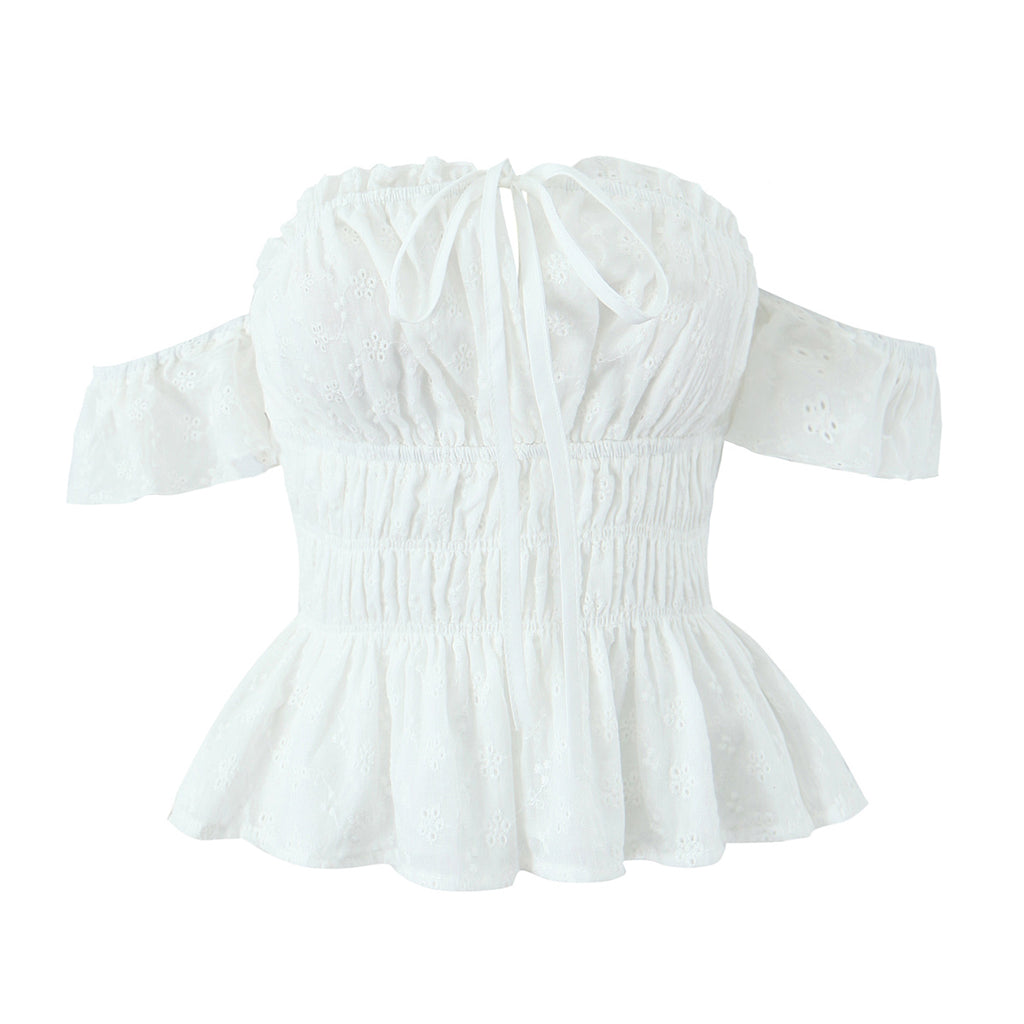That Girl White Slash Neck Lace Up Blouse