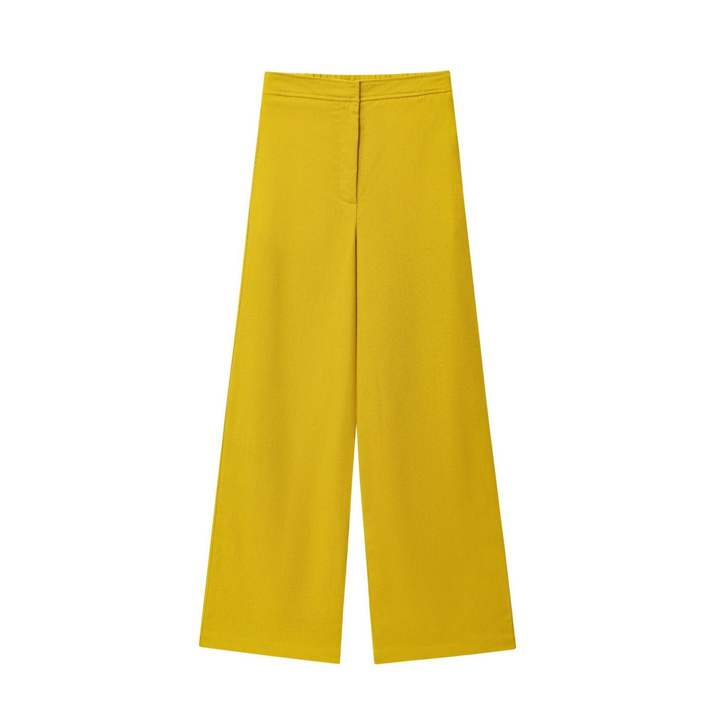 Yellow Twisted Knot Button-Down & High-Waist Straight Leg Set