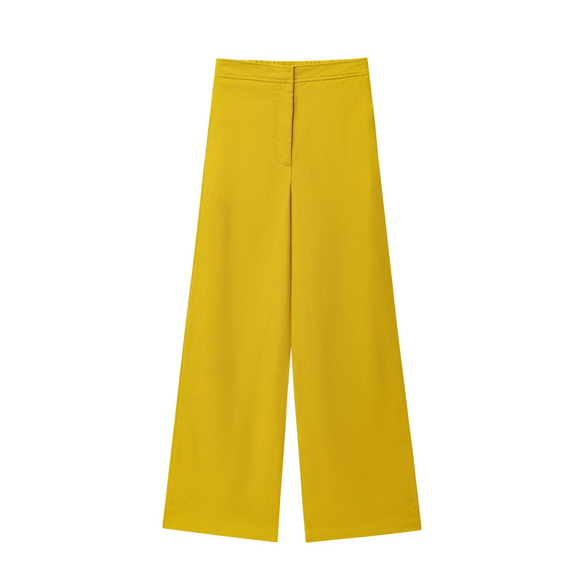 Yellow Twisted Knot Button-Down & High-Waist Straight Leg Set