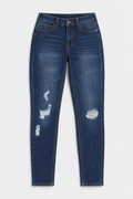Flat lay of Bold Fit Stretch Skinny Jeans - Dark Wash on a light grey background