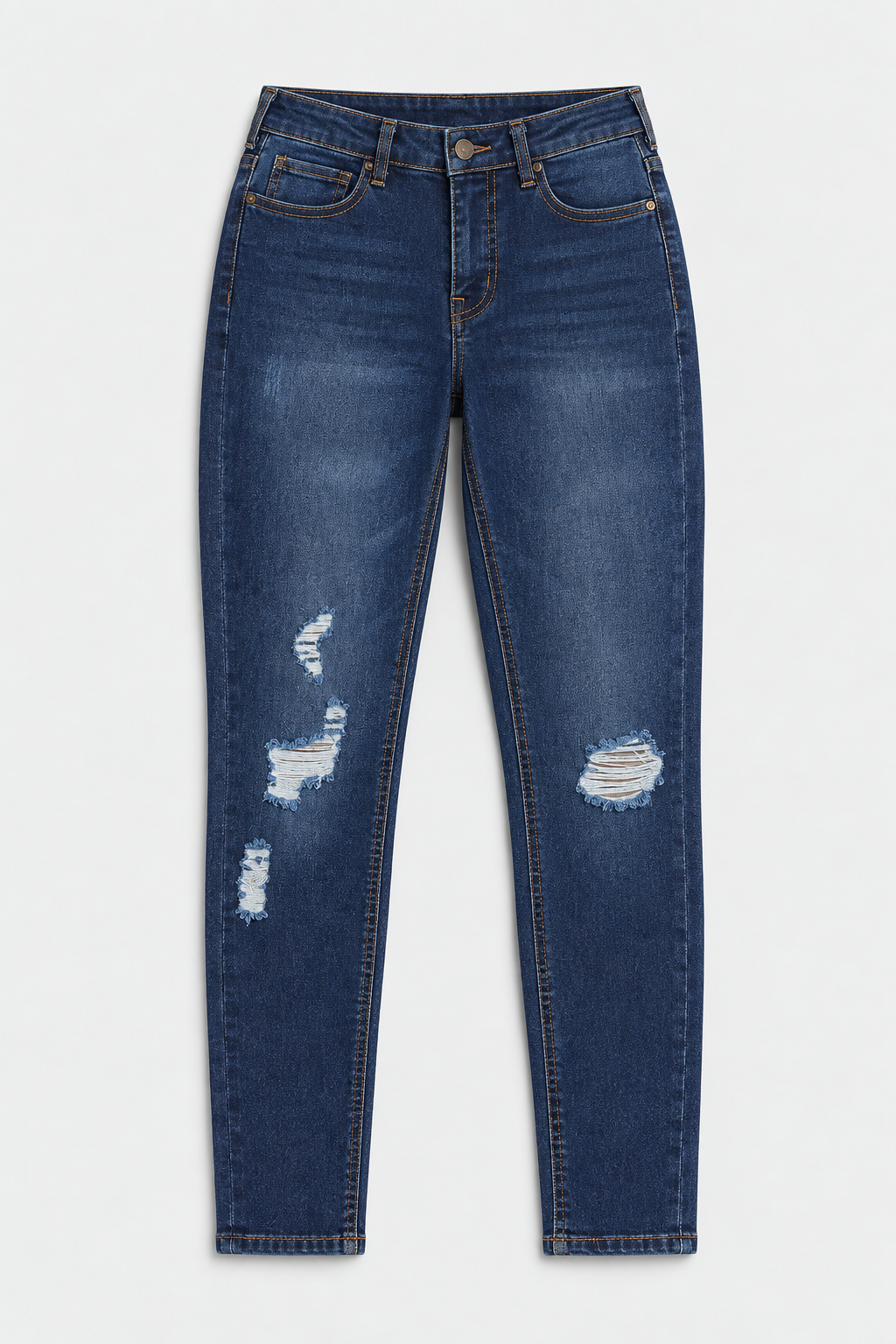 Flat lay of Bold Fit Stretch Skinny Jeans - Dark Wash on a light grey background