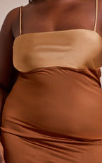 Plus Brown Contrast Bust Panel Strappy Mini Dress