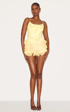 Lemon Floral Chiffon Strappy Frill Detail Playsuit