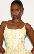 Lemon Floral Chiffon Strappy Frill Detail Playsuit