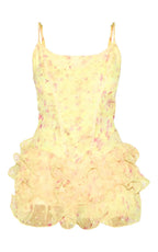 Lemon Floral Chiffon Strappy Frill Detail Playsuit