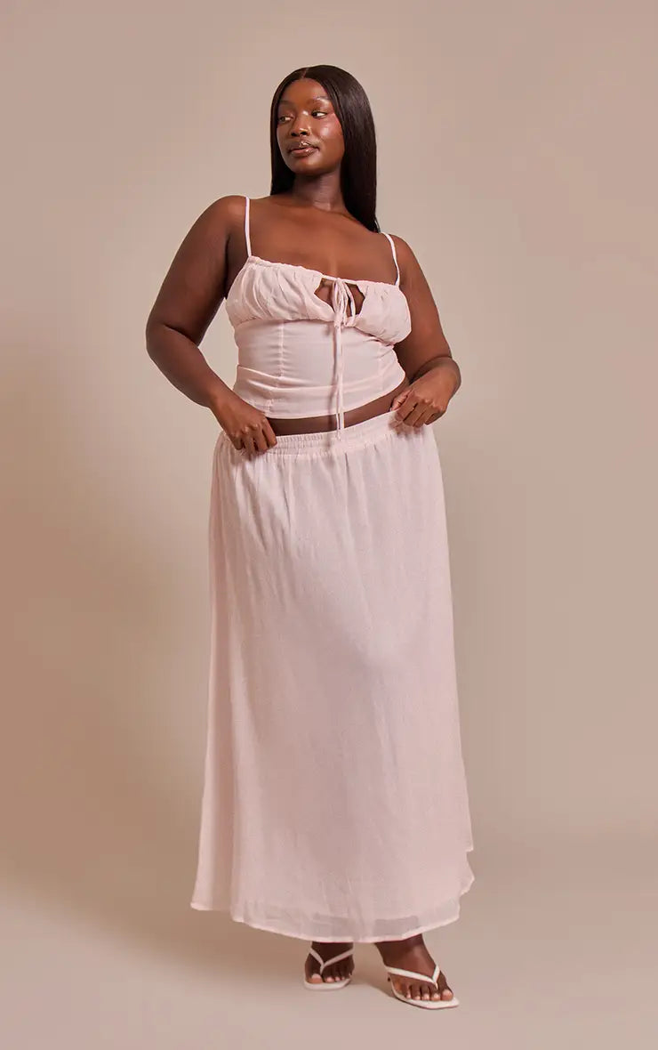 Plus Butter Cream Chiffon Ruched Bust Set