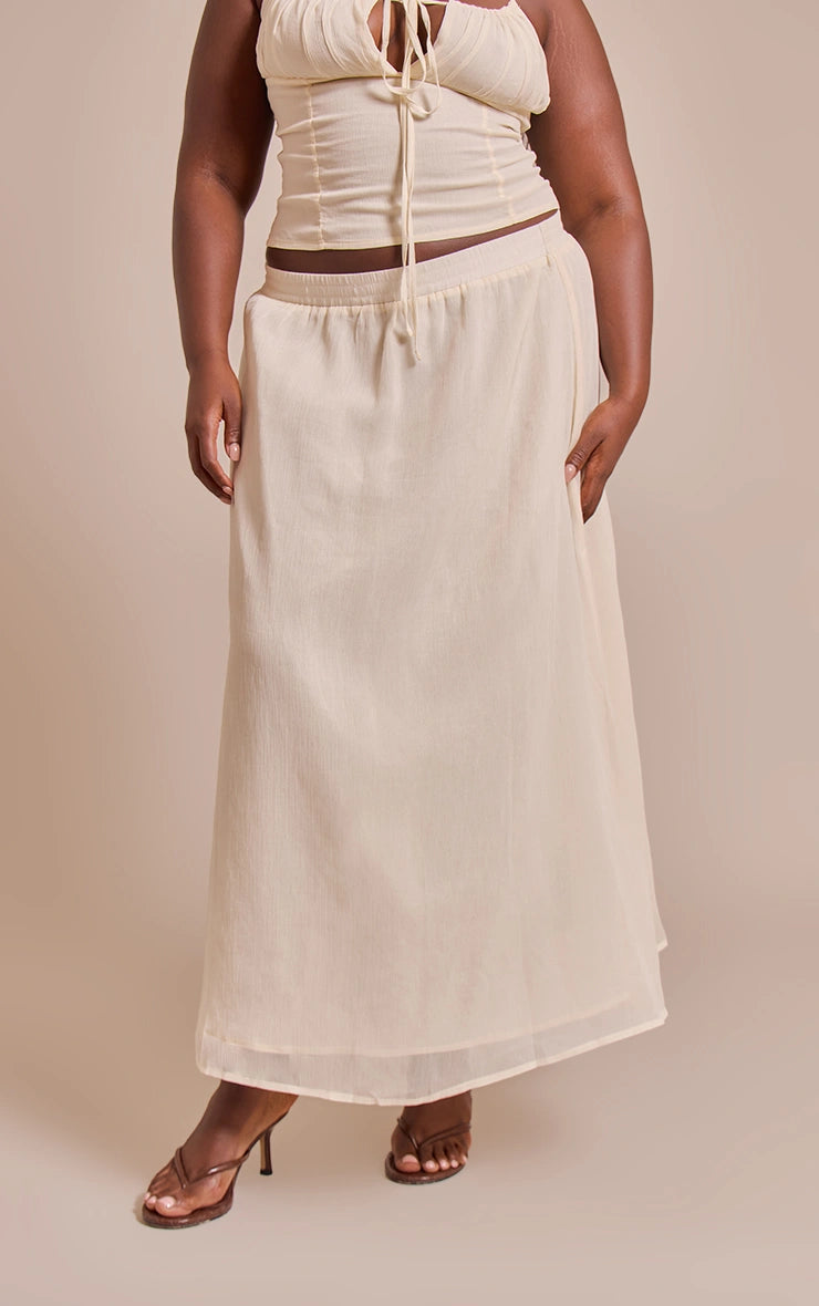 Plus Butter Cream Chiffon Ruched Bust Set