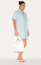 Plus Light Blue Contrast Stitch Denim Shirt Dress