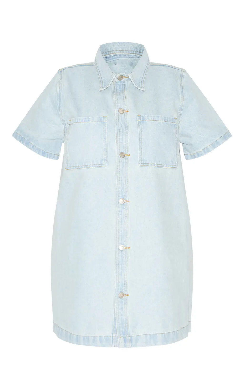 Plus Light Blue Contrast Stitch Denim Shirt Dress