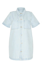 Plus Light Blue Contrast Stitch Denim Shirt Dress