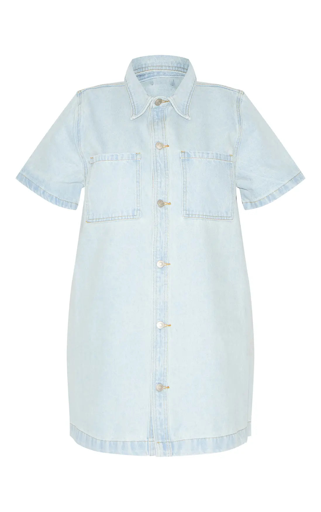 Plus Light Blue Contrast Stitch Denim Shirt Dress