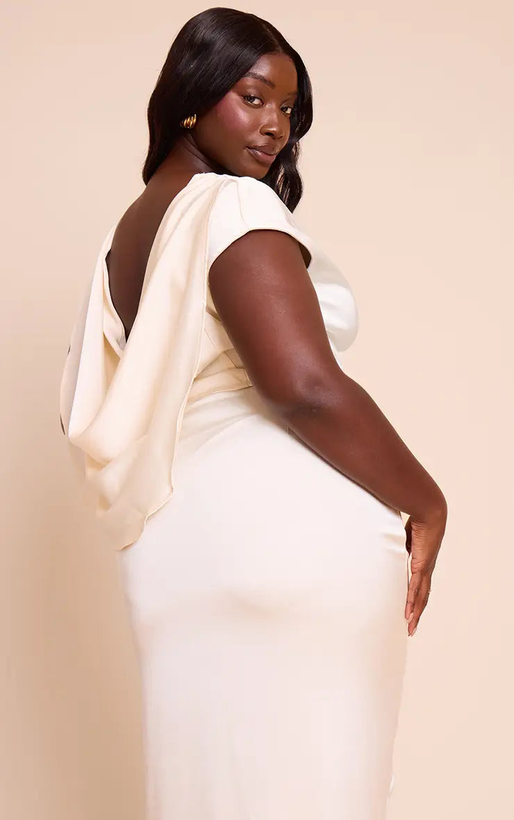 Plus Cream Cowl Back Satin Set