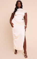 Plus Cream Cowl Back Satin Set