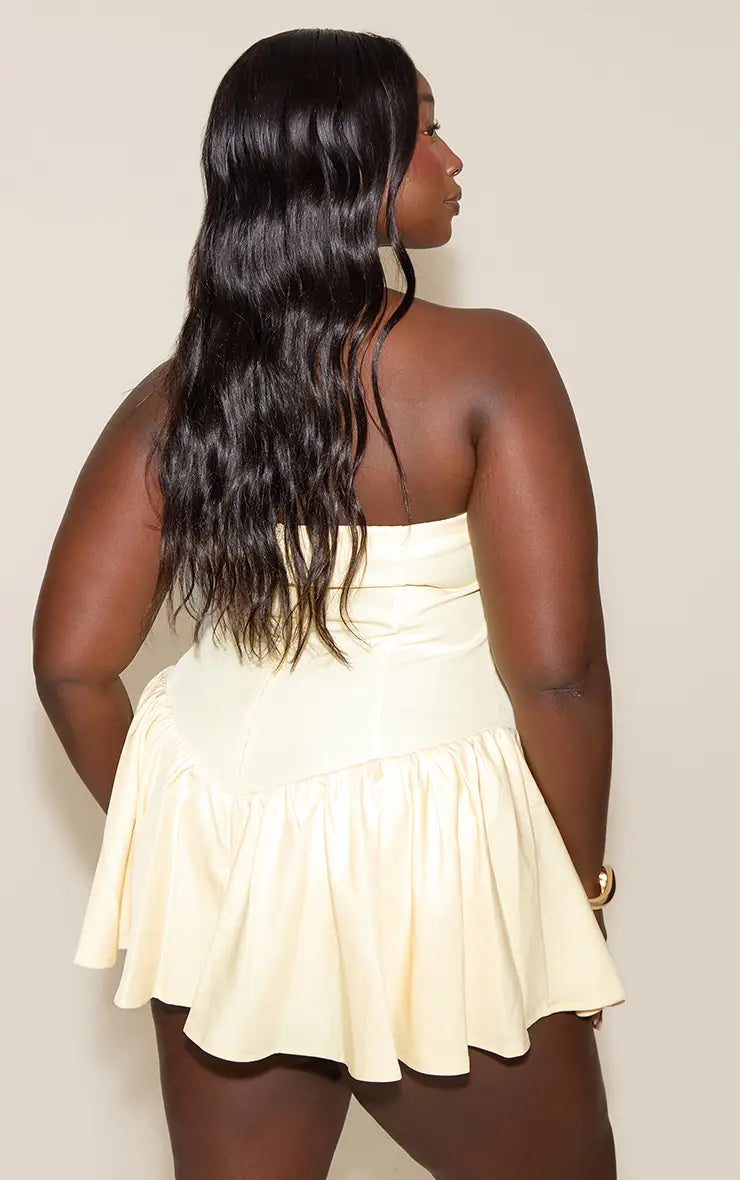 Plus Butter Cream. Woven Bandeau Dropped Waist Playsuit