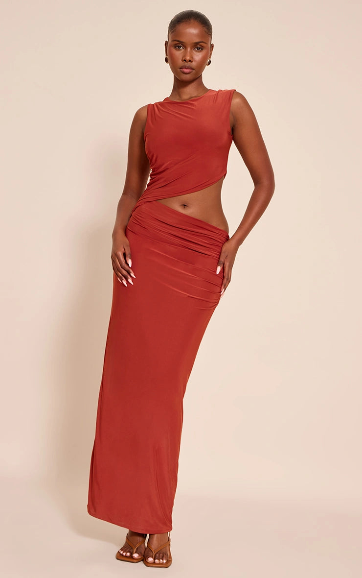 Orange Double Layer Slinky Cut Out Maxi Dress – sheslaybymarie