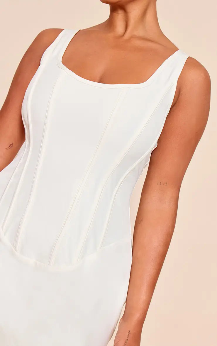 Shape Cream square neck corset mini dress