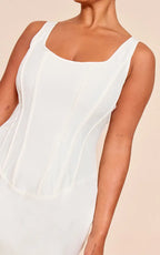 Shape Cream square neck corset mini dress