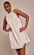 Cream Satin Halterneck Mini Shift Dress