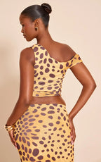 Yellow Leopard Print Onion Skin Sleeveless Asymmetric Hem Set