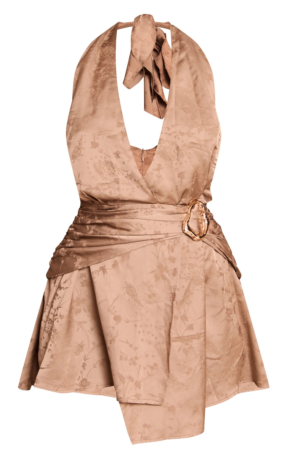 Olive Satin Jacquard Trim Detail Mini Shift Dress